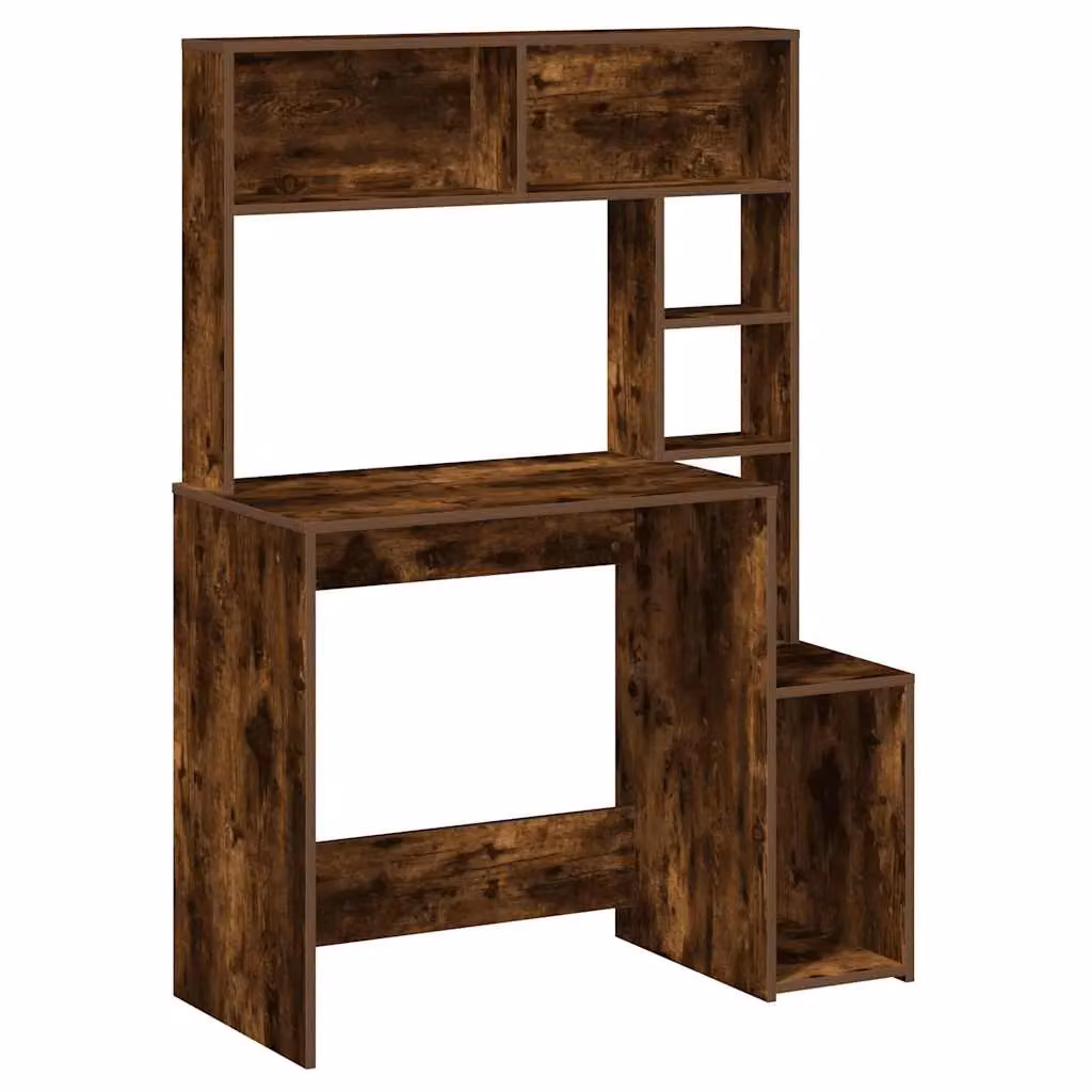 Berkfield Home Computer Desk with Shelves in Smoked Oak Brown, W/D/H: 100 x 45 x 140 cm – 2