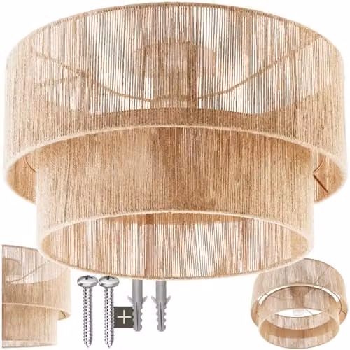 tectake Lignea Lux Boho Ceiling Light in Brown with Woven Jute Lampshade, Ø 45 x 27.5 cm – 1