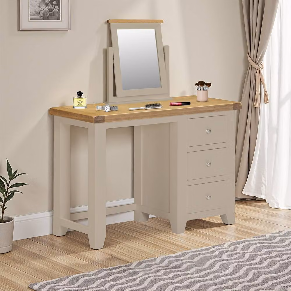 Seconique Windsor 3 Drawer Dressing Table in Beige and Oak – 2