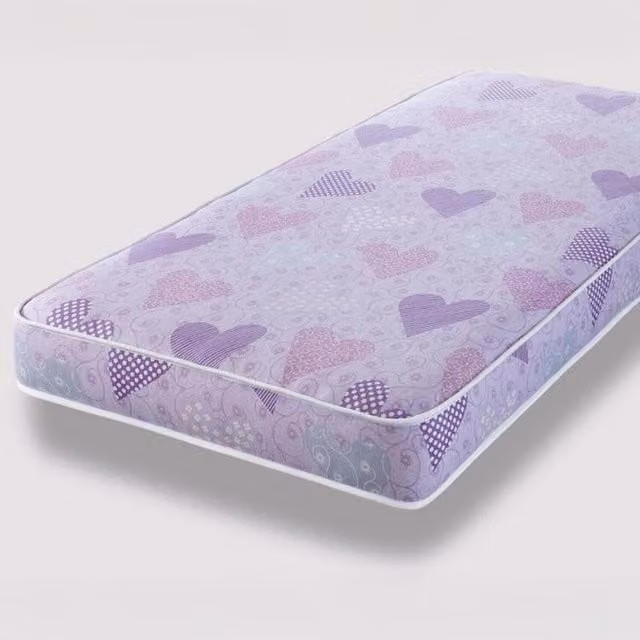 Wilson Beds Kids Pink and Lilac Hearts Mattress, Single, W/D/H: 90 x 190 x 16 cm