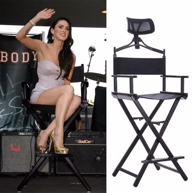 PAWNORA Folding Makeup Artist Chair with Headrest and Armrests in Black