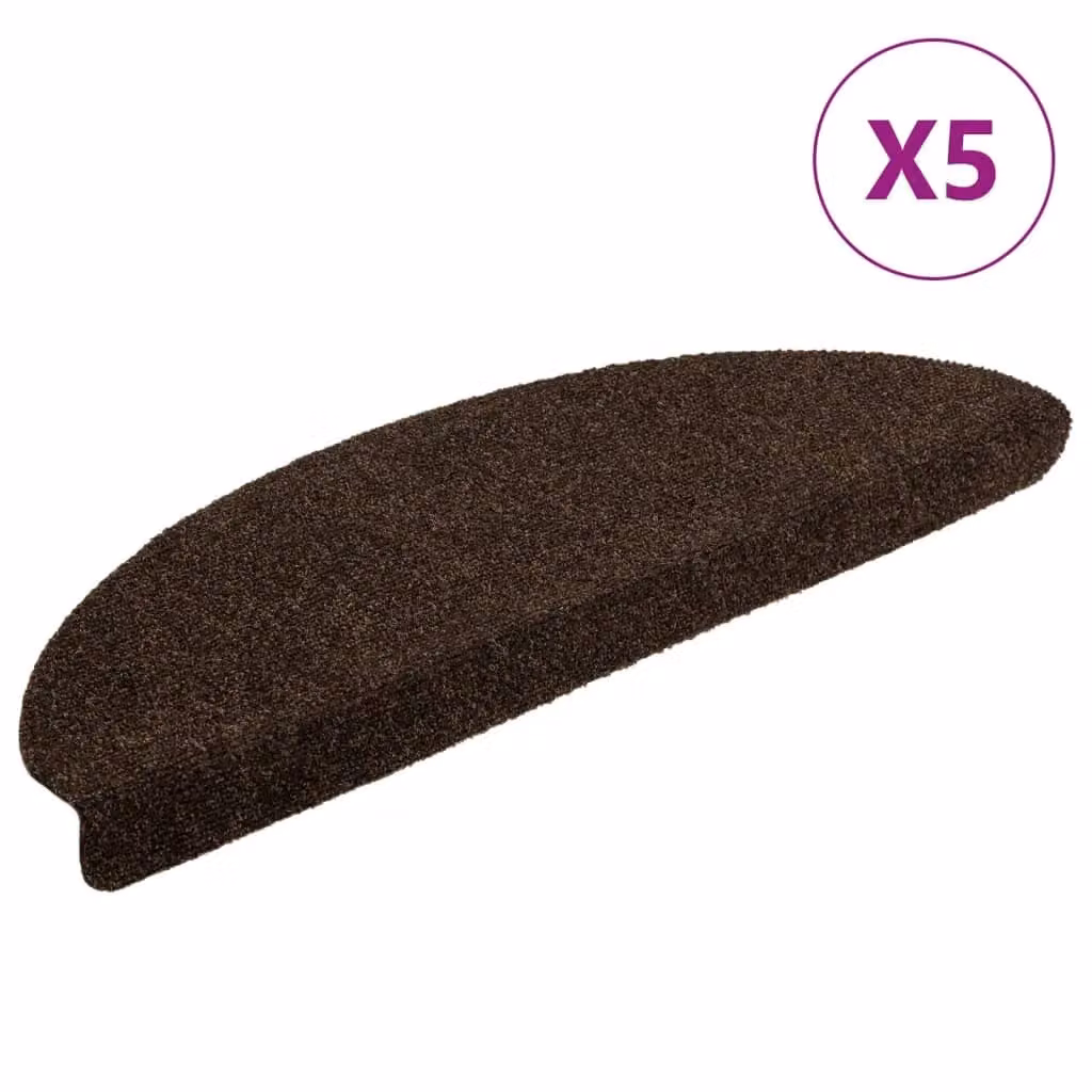 Berkfield Home Self-adhesive Needle Punch Stair Mats, 5 Pieces, Brown, W: 65 cm, D: 21 cm, H: 4 cm – 2