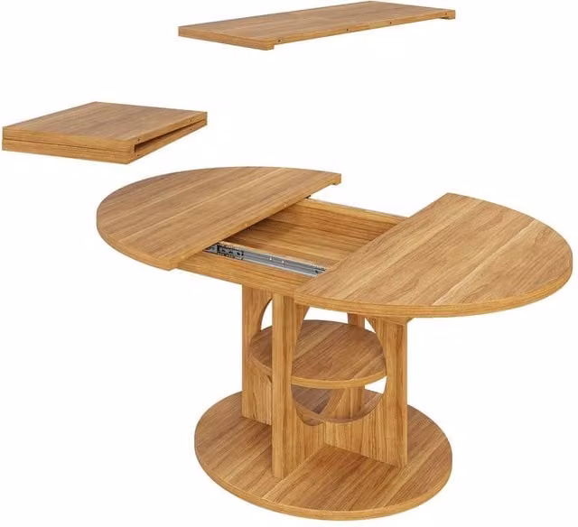 FORGEVIO Extendable Round Dining Table in Brown, W/D/H: 110 x 110 x 76 cm