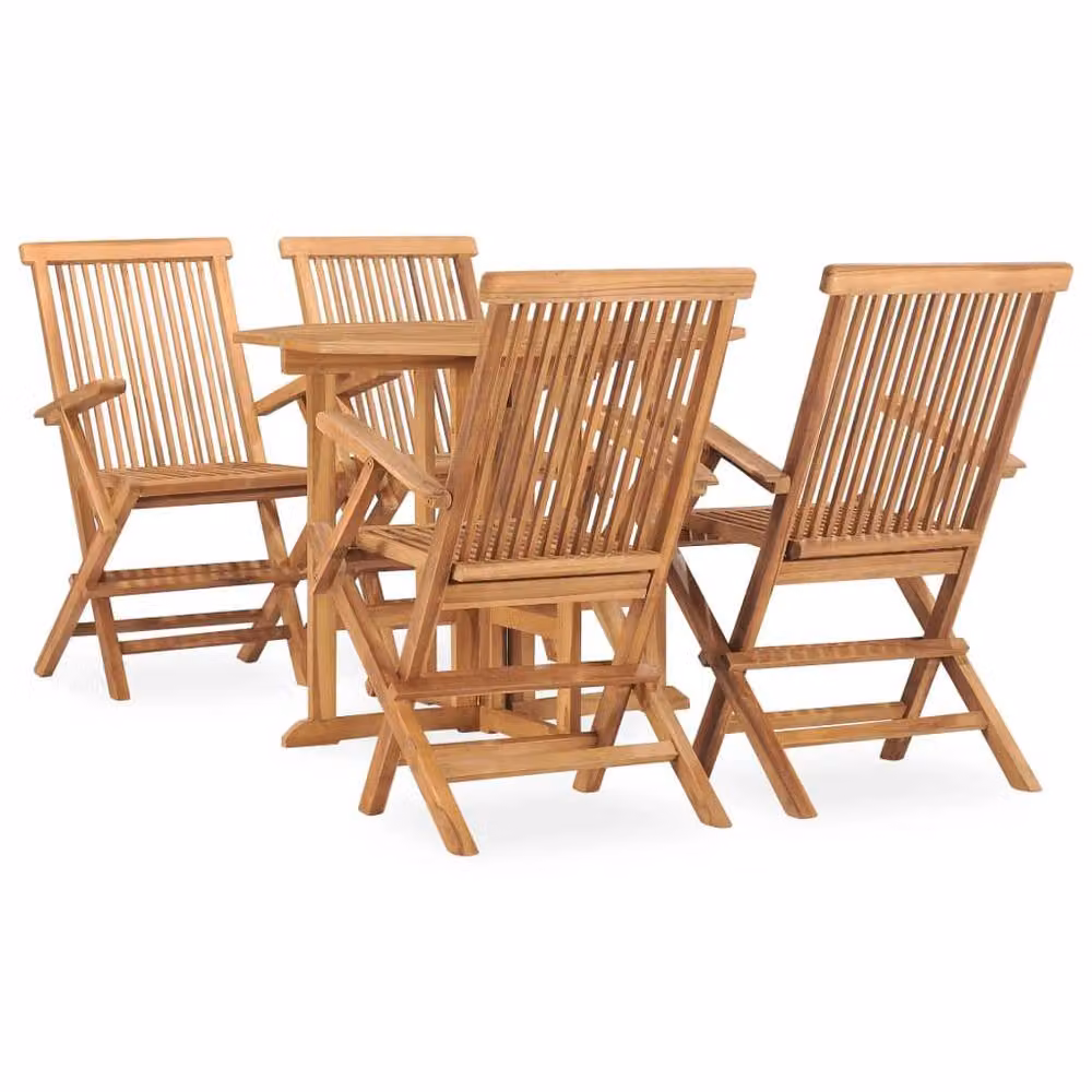 Berkfield Home 5 Piece Folding Outdoor Dining Set in Brown Solid Teak Wood – 2