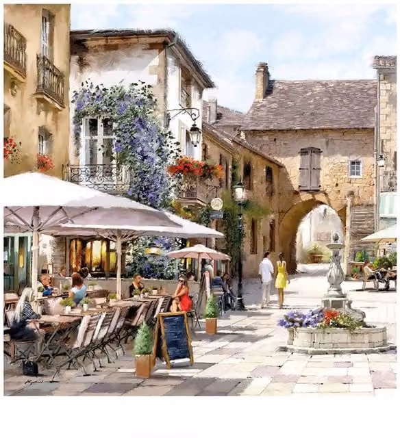 Richard Macneil Courtyard Cafe Multicolour Paper Poster Illustration – 1