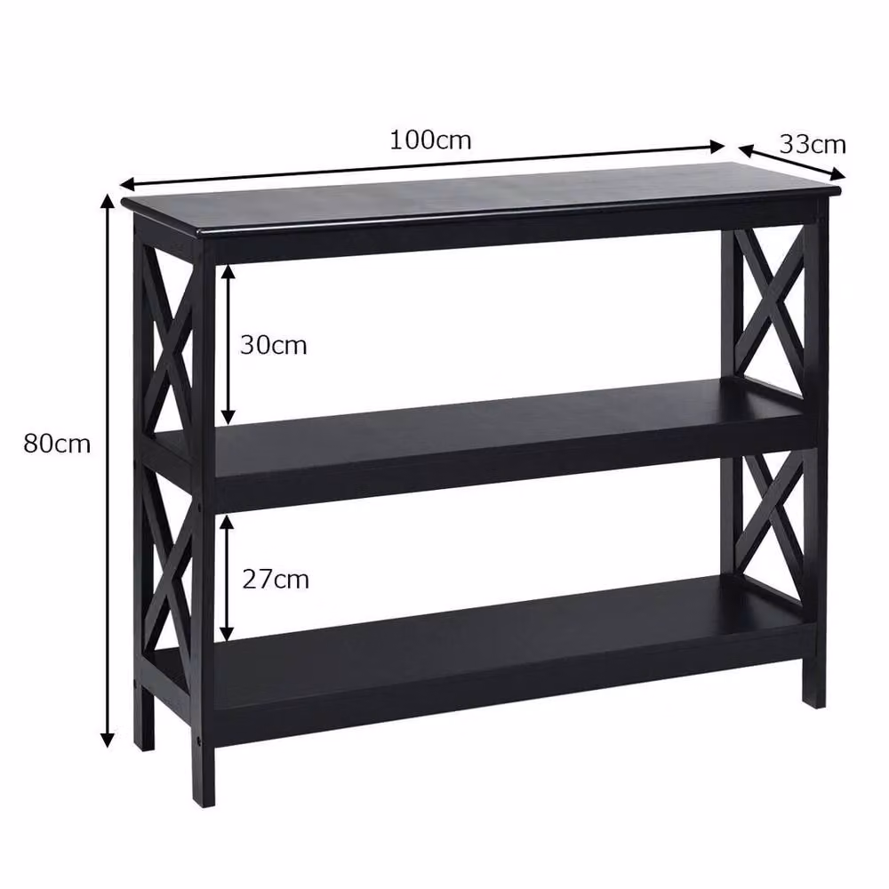 Havendro 3-Tier Wooden Console Table with X-Frame Design in Black – 2