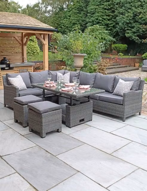 Royalcraft Paris 8 Seater Modern L-Shape Garden Lounge Set with Coffee Table in Grey