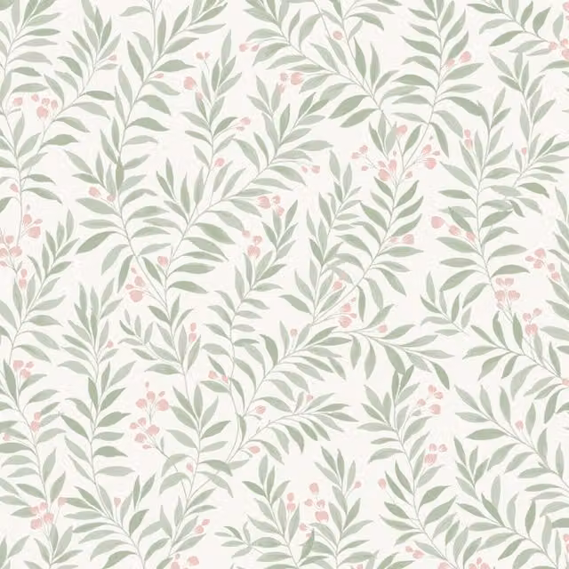 Grandeco Sage Trail Floral and Botanical Textured Wallpaper in Green and Pink – 1