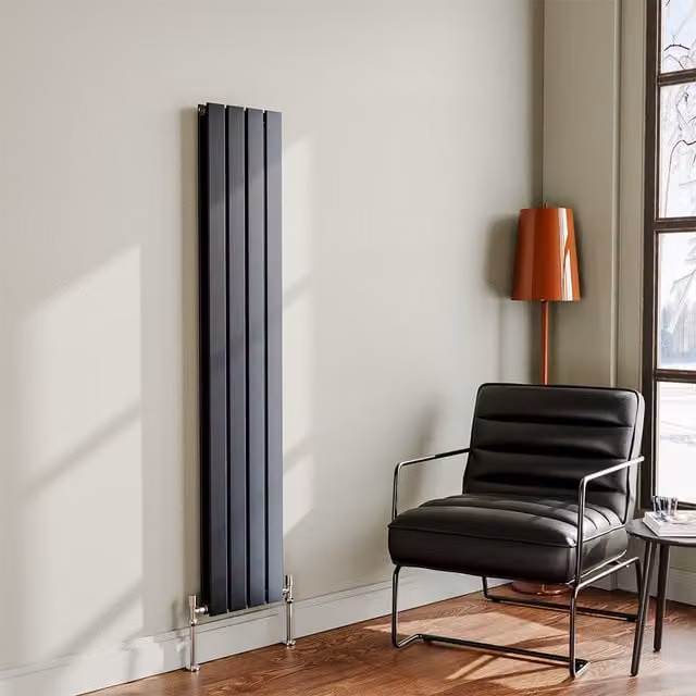 Livingandhome Vertical Steel Tall Wall Mounted Radiator in Anthracite Grey, H: 160 cm, W: 30.4 cm, D: 6.1 cm