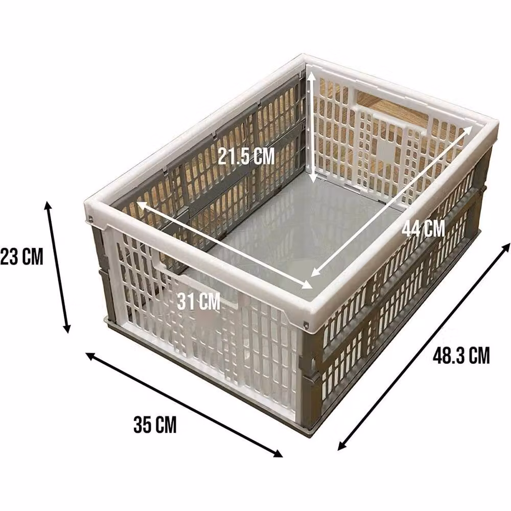 PAWNORA Grey and White Foldable Plastic Storage Crate with Handles – 2