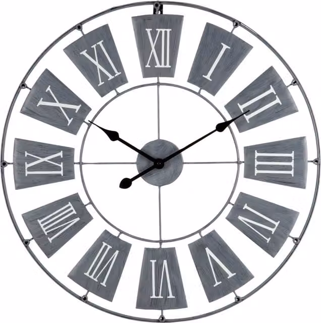 Orsina Grey Metal Round Analogue Wall Clock with Roman Numerals, Diameter: 70 cm