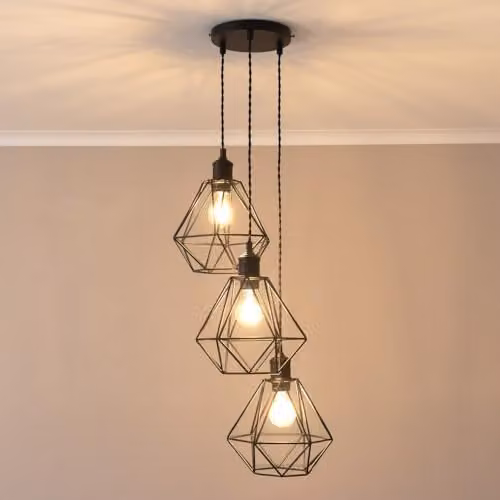 ValueLights Diablo Geometric 3 Drop Cluster Matte Black Metal Pendant Light with LED Bulbs – 2