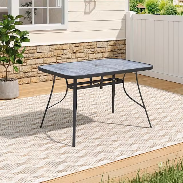 Livingandhome Modern Rectangular Garden and Terrace Table with Tempered Glass Top in Black and Grey