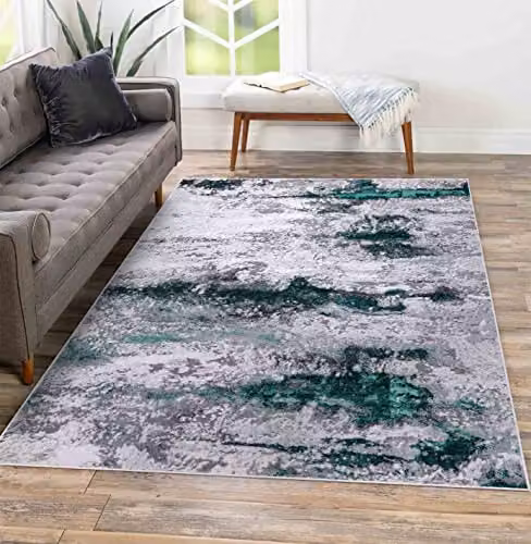 Serdim Rugs Emperor Abstract Modern Hallway Runner Rug, Aqua and Silver, W: 60 cm, L: 220 cm – 6