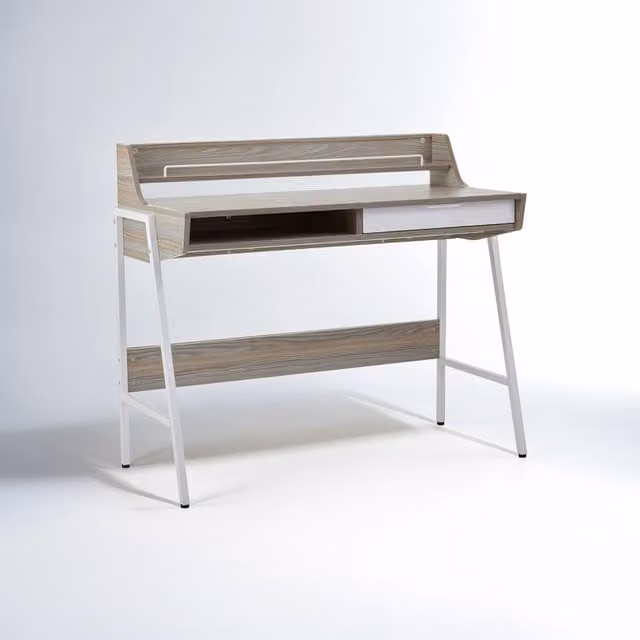 Orsina Modern Oak Writing Desk with Metal and Wood Legs
