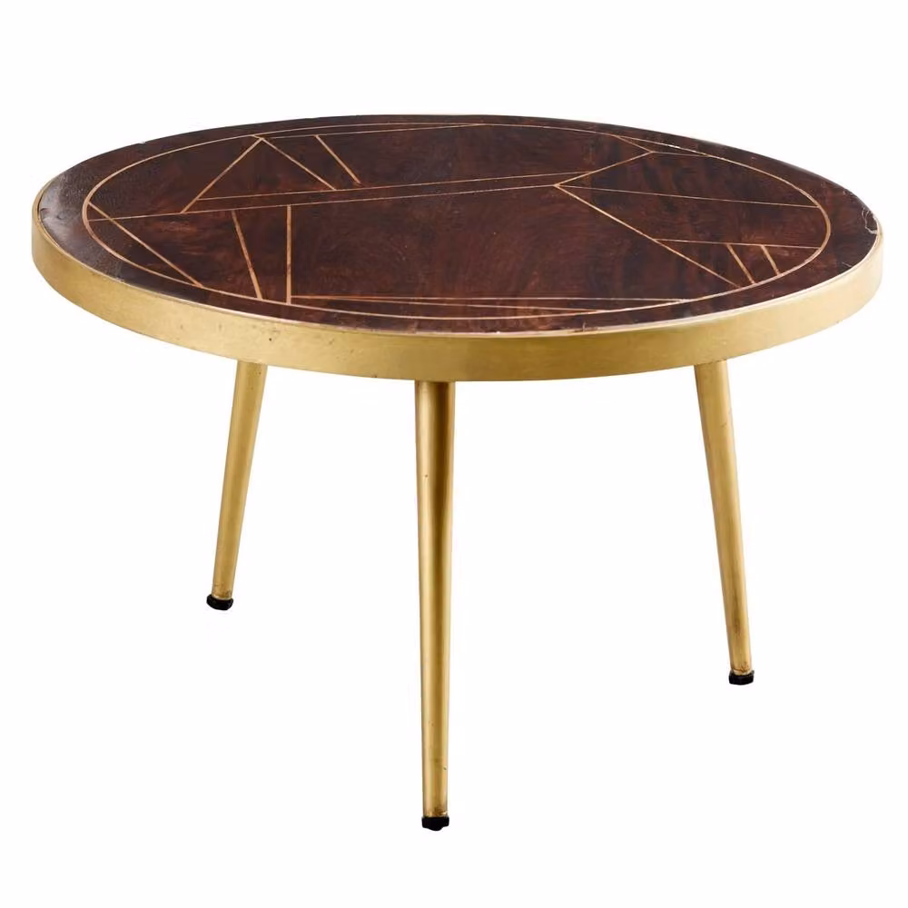 Wyld Haus Bandung Round Mango Wood Coffee Table with Gold Inlay in Brown, W/D/H: 80 x 80 x 45 cm – 2