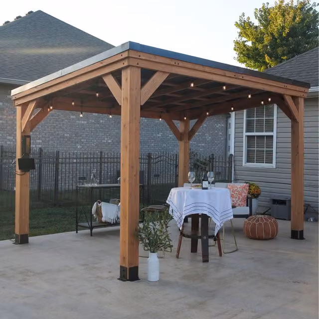 Backyard Discovery Arcadia Brown Cedar Wood Outdoor Patio Gazebo with Gable Roof