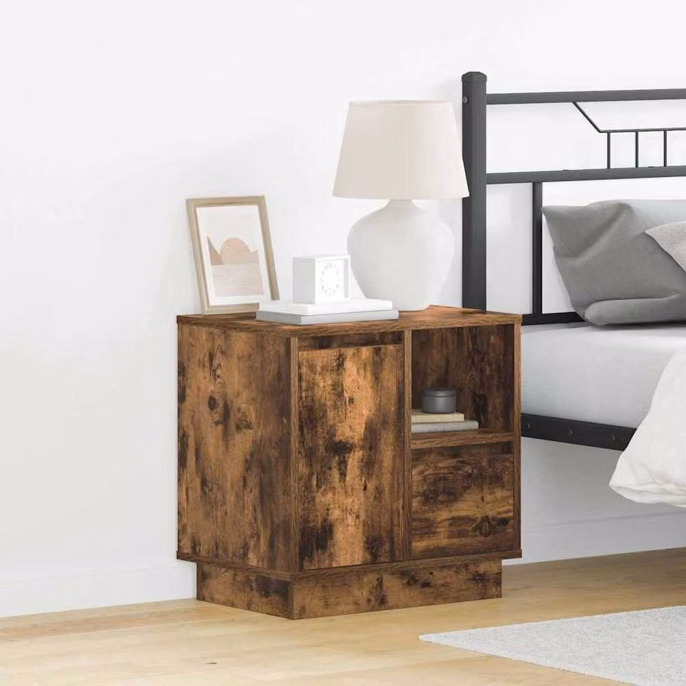 Berkfield Home Modern Bedside Cabinet with Integrated LED Lights in Smoked Oak Brown, W/D/H: 50 x 34.5 x 50 cm – 2