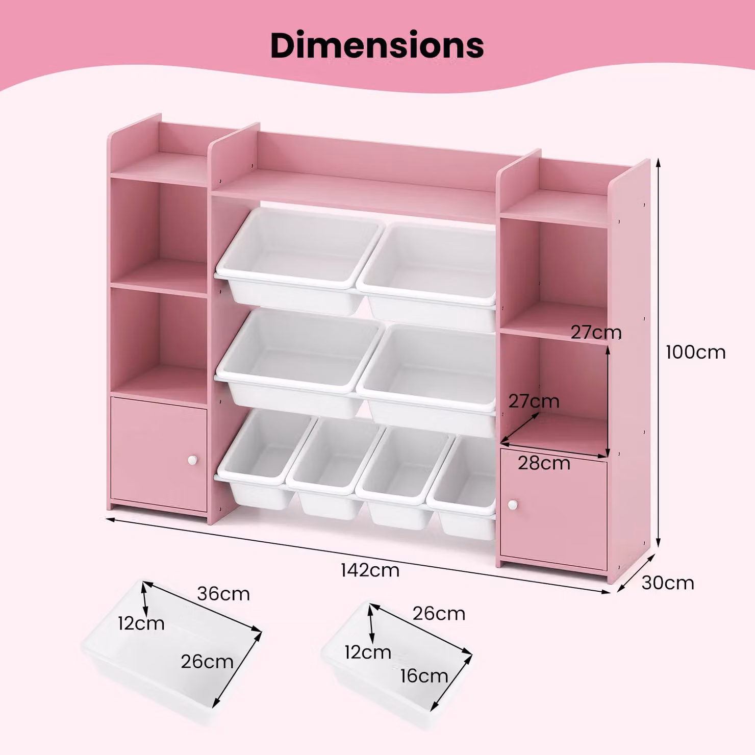Costway 4-Tier Large Toy Storage Organizer Kids Cubby Shelf in Pink, Height: 142 cm – 2