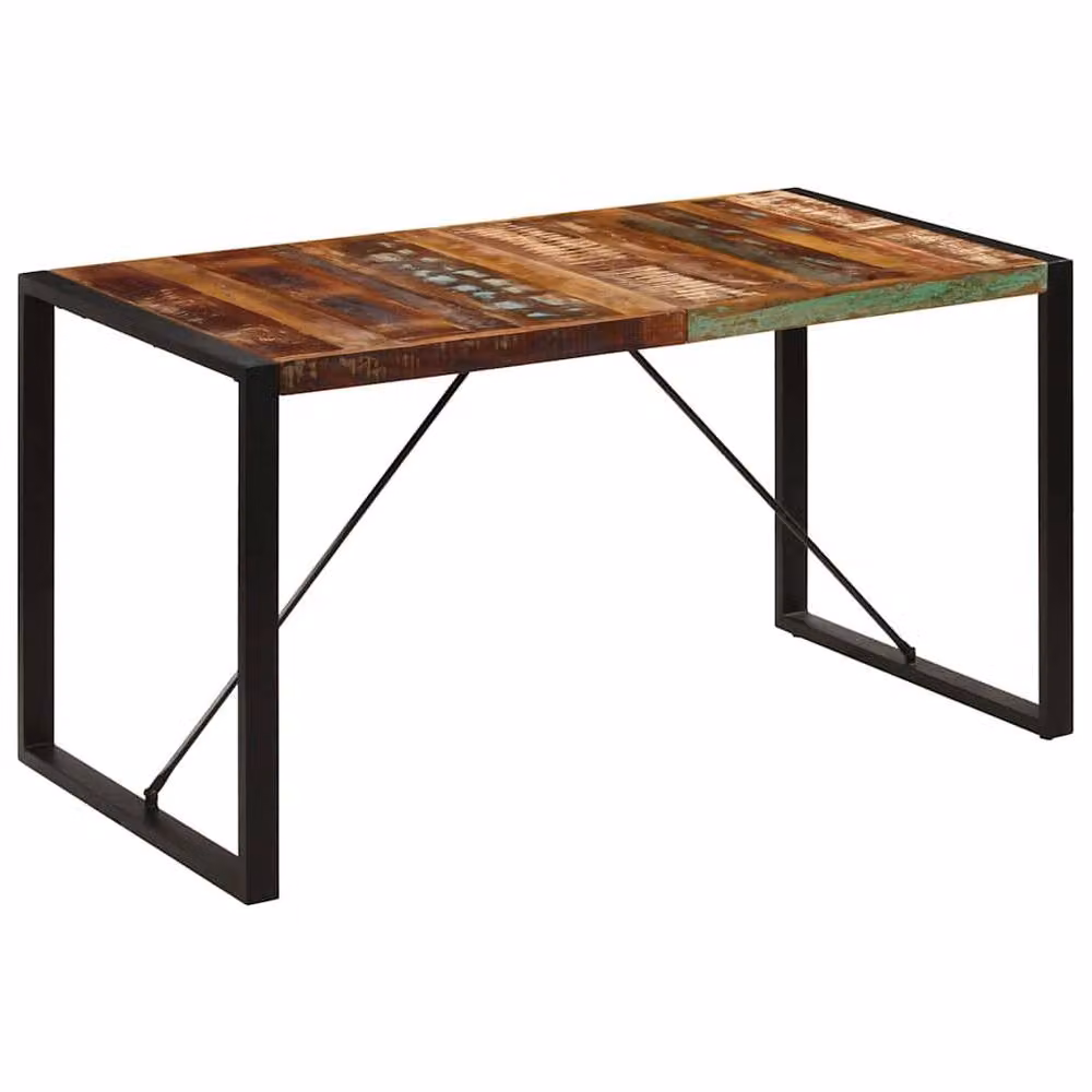 Berkfield Home Elegant Rectangular Dining Table in Multicolour Solid Reclaimed Wood, W/D/H: 140 x 70 x 75 cm – 2