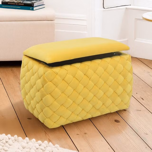 Artemis Home Plumeo Standard Velvet Storage Ottoman in Yellow
