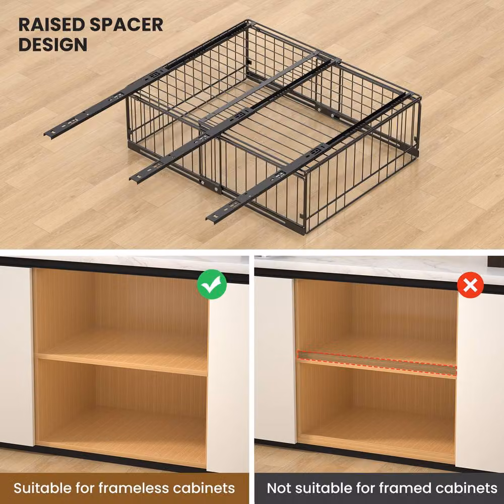 Blylund 2 Pack Matte Black Expandable Metal Pull Out Cabinet Organiser Drawer Inserts W/D/H: 30 x 40 x 16 cm – 4