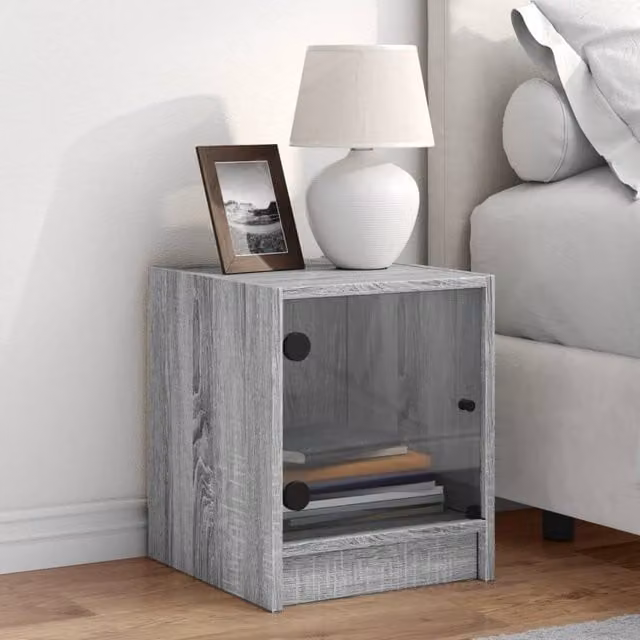 Berkfield Home Elegant Bedside Cabinet with Glass Door in Grey Sonoma, W/D/H: 35 x 37 x 42 cm – 1