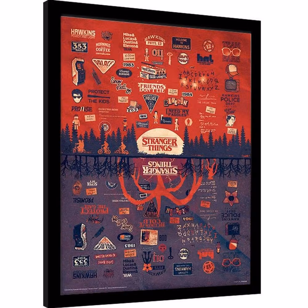 Stranger Things The Upside Down Framed Graphic Paper Poster in Light Red – 2