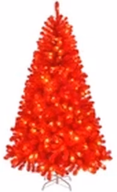 EONLION 6ft Red Christmas Tree with 100 Warm LED Lights and Metal Base – 1