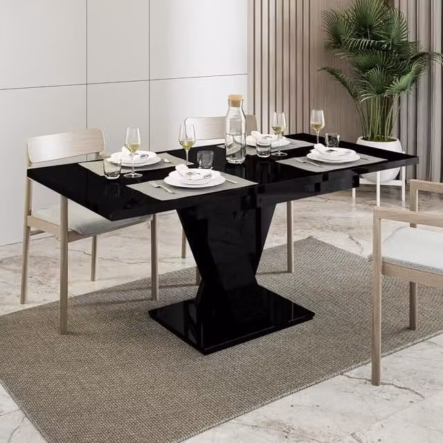 PHD FURNITURE MASIV Extendable 6 Seater Rectangular Dining Table in Black Gloss
