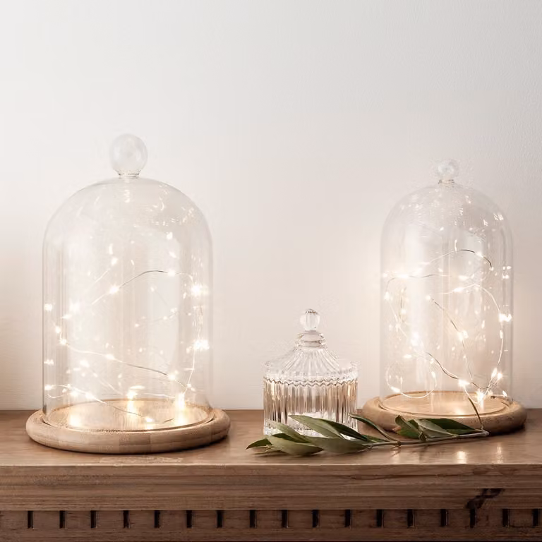 Set of 2 Warm White LED Micro Battery Fairy Lights in Silver and White
