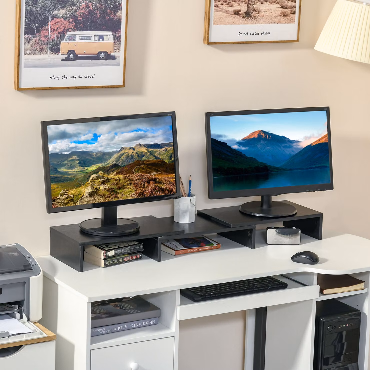 Vinsetto Dual Monitor Stand Riser with Adjustable Length and Angle in Black – 2