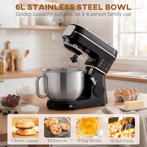 HOMCOM Digital Stand Mixer with 6L Capacity, 1400W Power and 11 Speeds in Black – 4