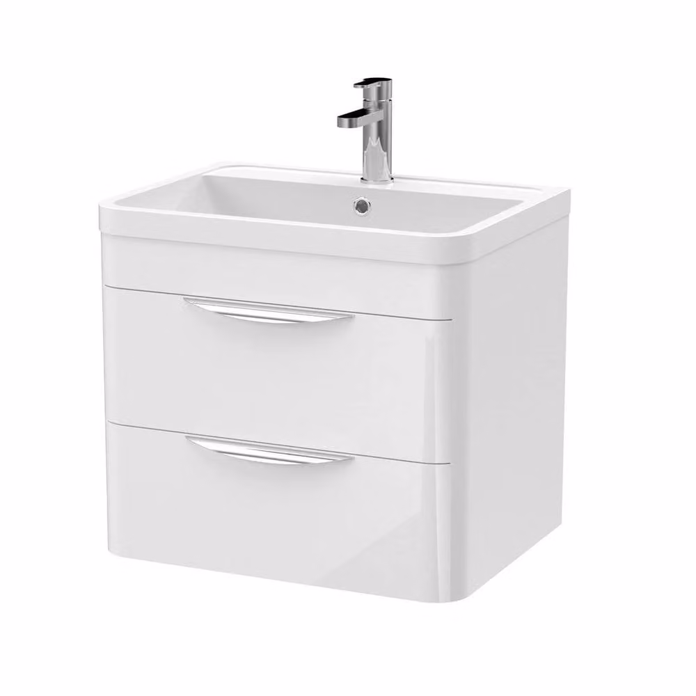 FORGEVIO Gloss White Wall Hung 2-Drawer Vanity Unit with Polymarble Basin, Width: 80 cm – 3