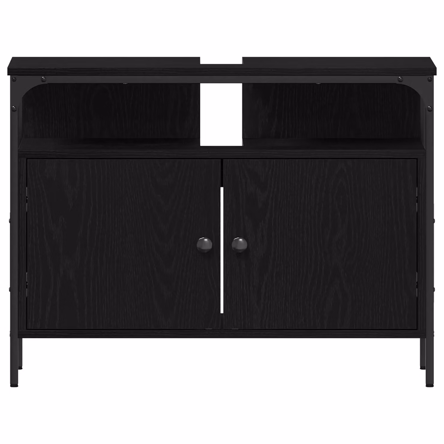 Berkfield Home 3 Piece Modern Black Oak Bathroom Furniture Set with Vanity Unit and Mirror Cabinet – 3