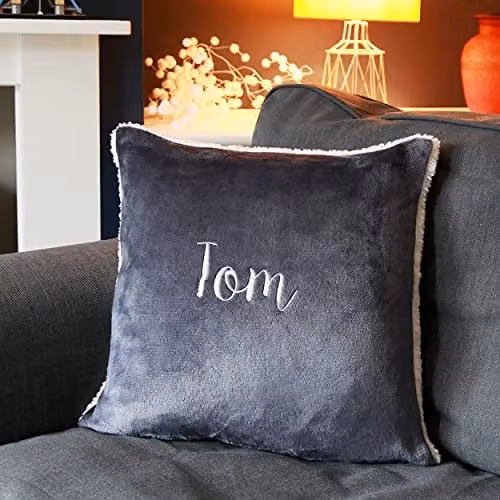 Duncan Stewart Personalised Sherpa Style Square Cushion, Blue, W/D/H: 45 x 45 x 45 cm