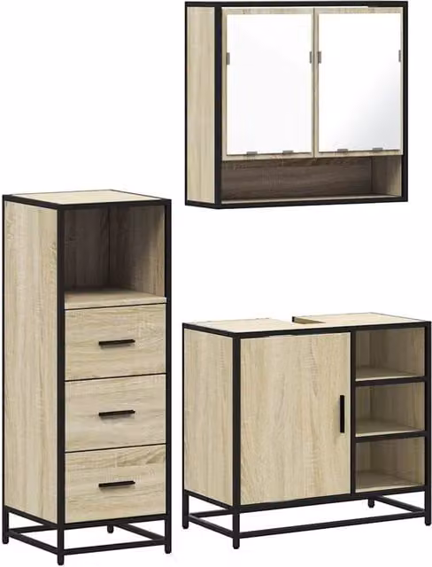 Berkfield Home 3 Piece Industrial Bathroom Furniture Set in Sonoma Oak and Sand – 1