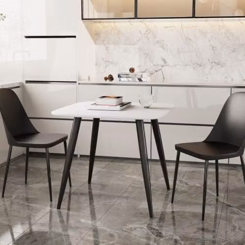 Core Products Aspen White Square Table and 2 Black Duo Chairs Set – 2