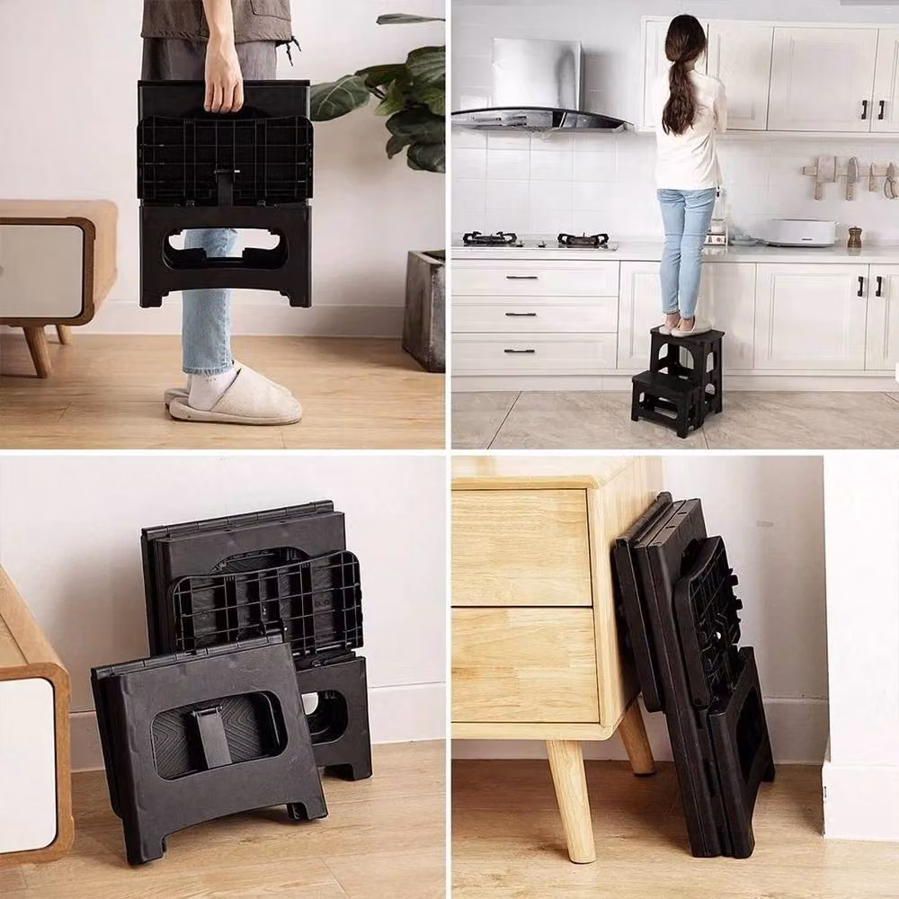 FLAVORA Folding Double Non-Slip Heavy Duty Step Stool in Black, W: 52 cm, D: 52 cm, H: 52 cm – 6