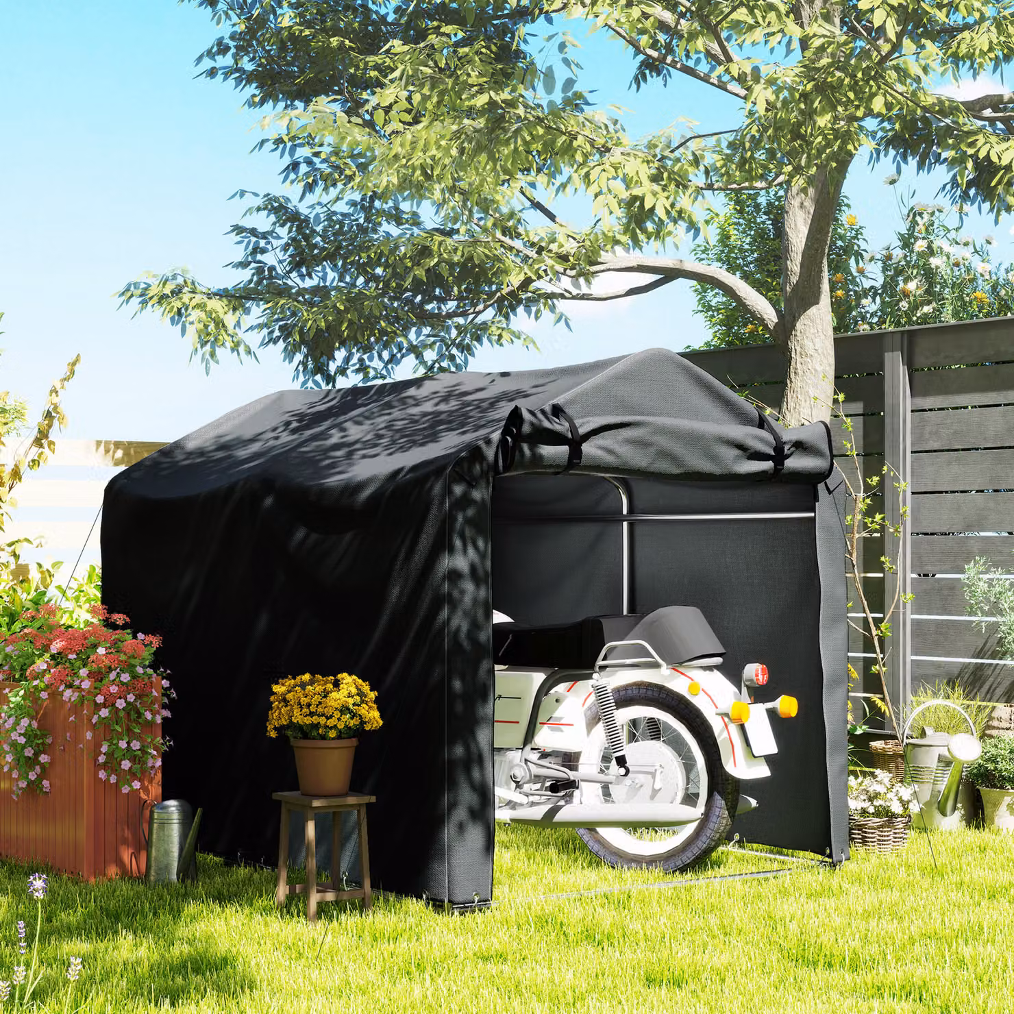 Outsunny Garden Storage Tent in Dark Grey, Waterproof Anti-UV Outdoor Shelter for Bikes and Garden Tools, W: 220 cm, D: 165 cm, H: 165 cm – 2