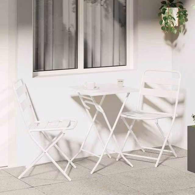 Berkfield Home 3 Piece Folding Garden Bistro Set in White Matt Steel – 1