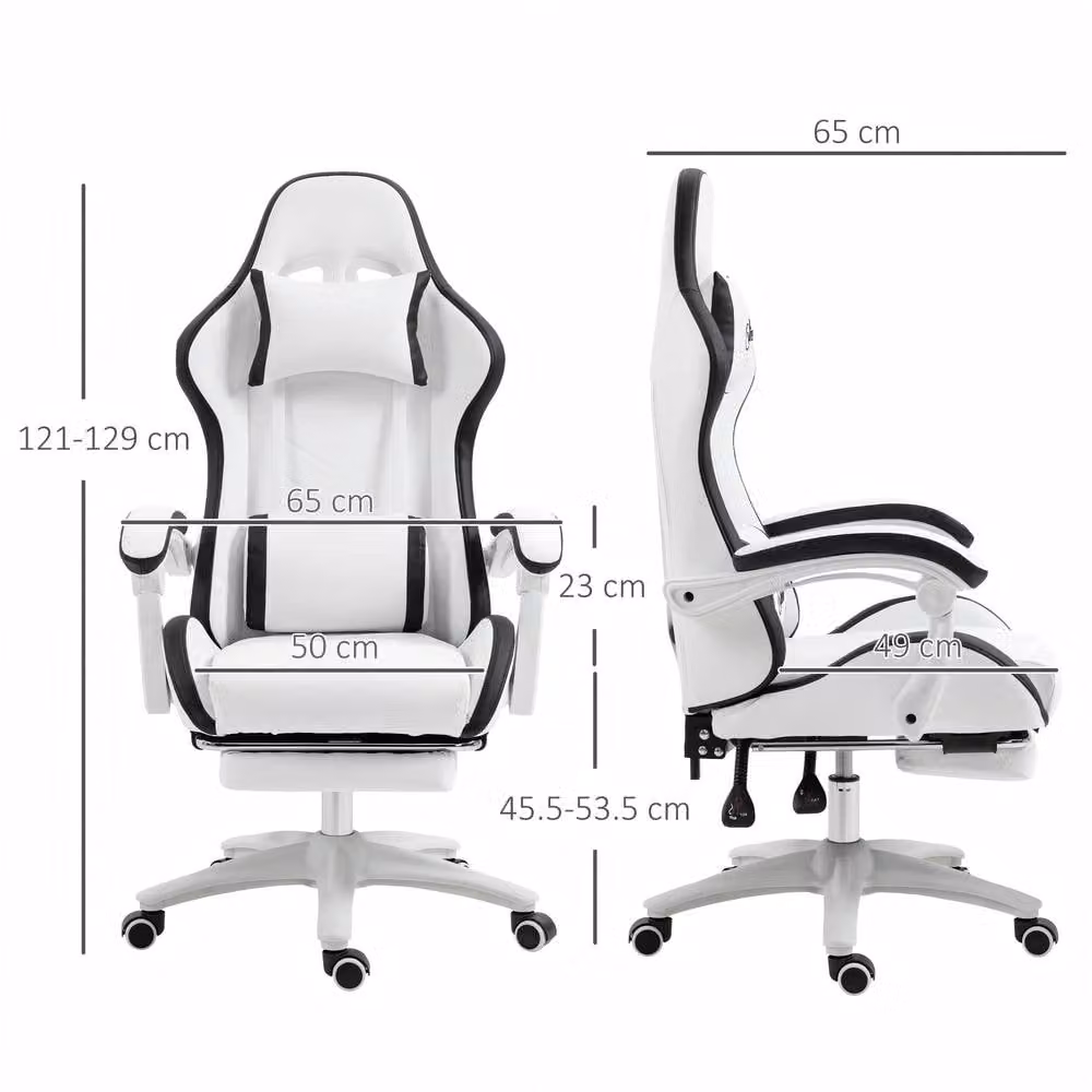 STILVORA White Gaming Chair with Footrest, Headrest and 360 Degree Swivel Function – 4