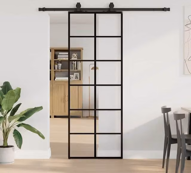 Berkfield Home Modern Sliding Glass Door with Hardware Set, Black, W: 76 cm, H: 205 cm – 1