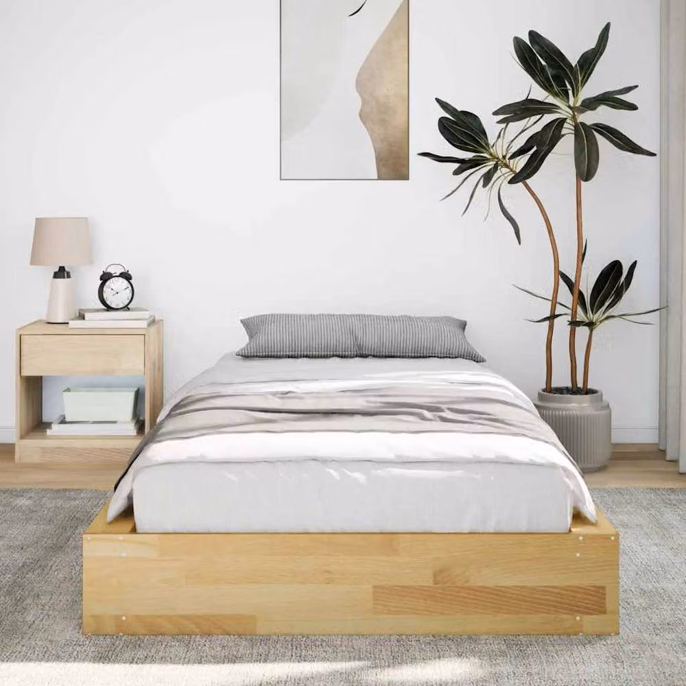 Berkfield Home Solid Wood Bed Frame in Light Oak, W/D/H: 80 x 200 cm – 2