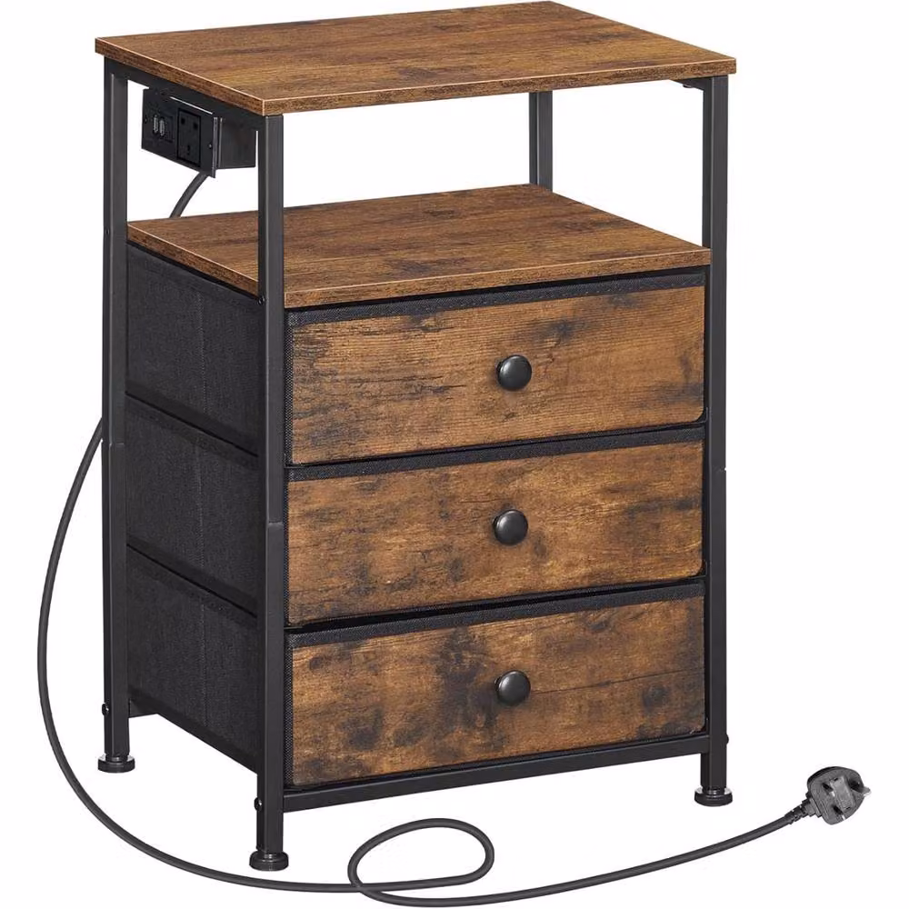 FURNOS Smart Bedside End Table with 3 Drawers and USB Ports, Brown, W/D/H: 60 x 39 x 29 cm – 5
