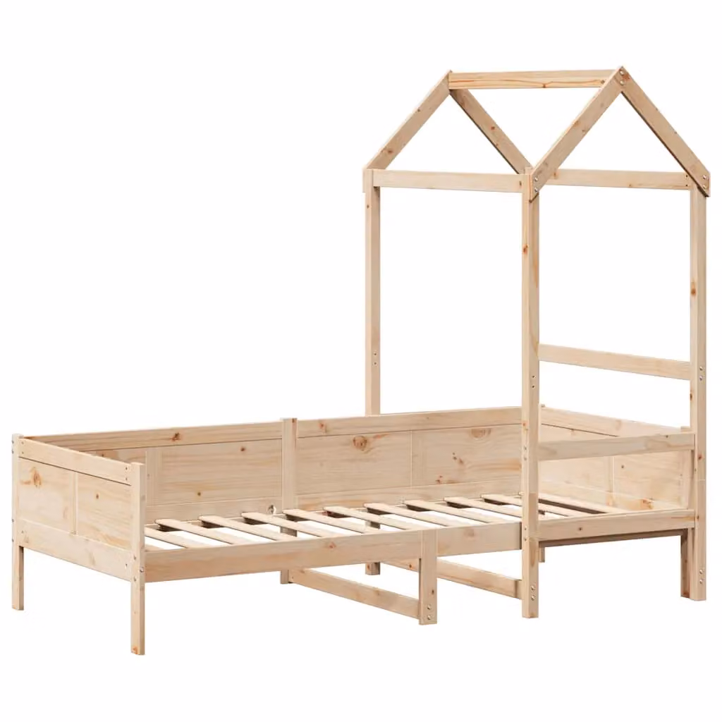 Berkfield Home Rustic Brown Solid Wood Pine Day Bed with Roof for Children, W/D/H: 80 x 200 cm – 2