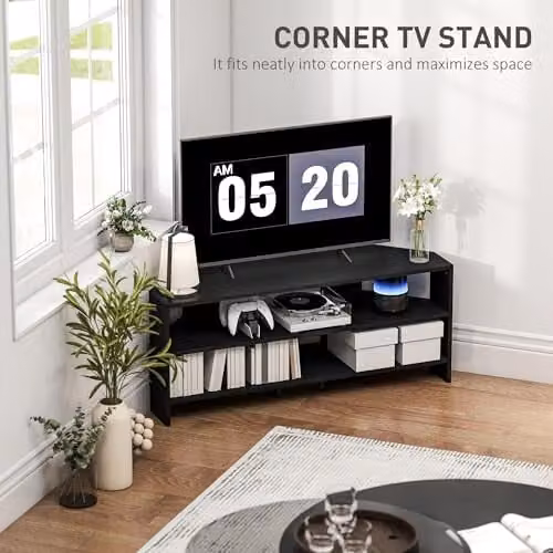 HOMCOM Modern Black Corner TV Stand for up to 45 Inch Televisions W/D/H: 110 x 36 x 45 cm – 4
