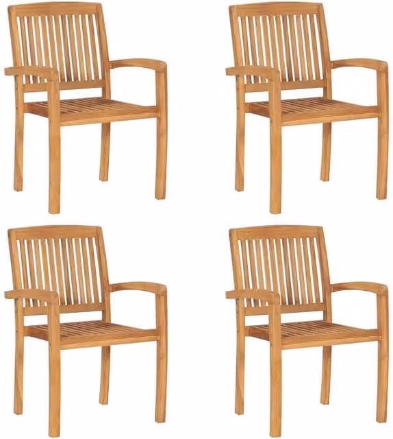 Berkfield Home Set of 4 Stacking Garden Chairs in Brown Solid Teak Wood