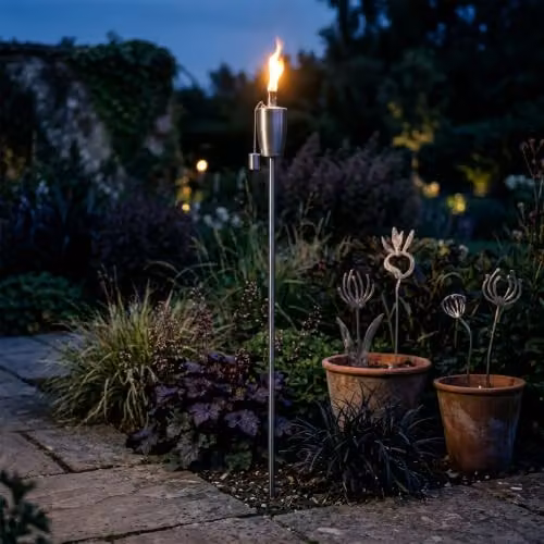 Harbour Housewares Metal Garden Torches in Silver, Pack of 2, Height: 146 cm – 6