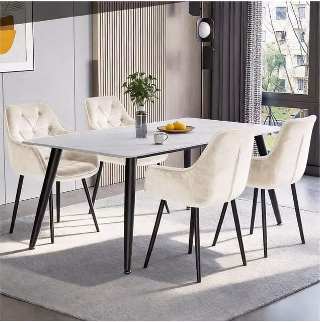 Groundlevel Set of 2 Beige Velvet Upholstered Dining Chairs with Armrests